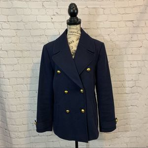 Ann Taylor LOFT Navy Blue Double Breasted Blazer size medium gold buttons